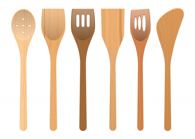 Vector wooden kitchen utensils design illustration isolated on white background