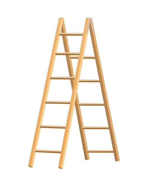 Деревянная лестница хозяйственный инструмент. лестница-стремянка для хозяйственных и строительных нужд. изолированная иллюстрация.