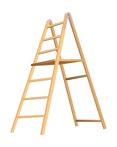 Vector wooden ladder household tool.