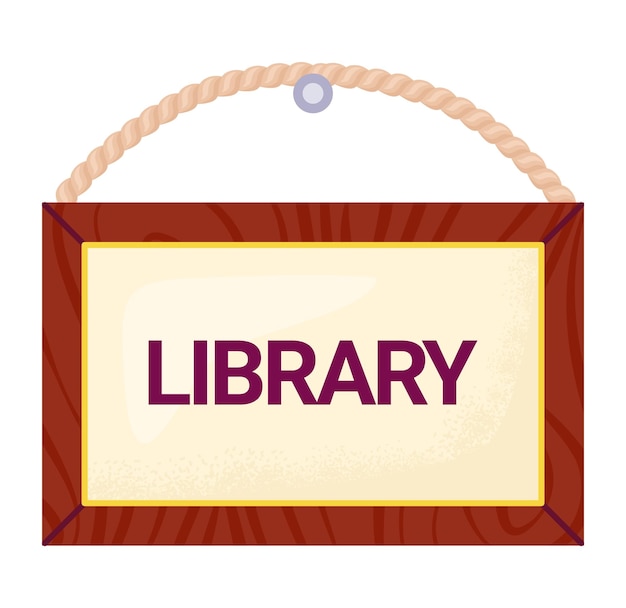 Wooden library sign hanging wall Simple educational signboard rope Library entrance indicator