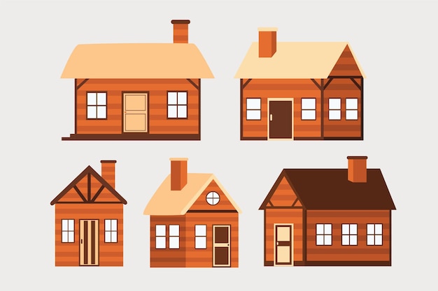 Wooden log cabin collection vector