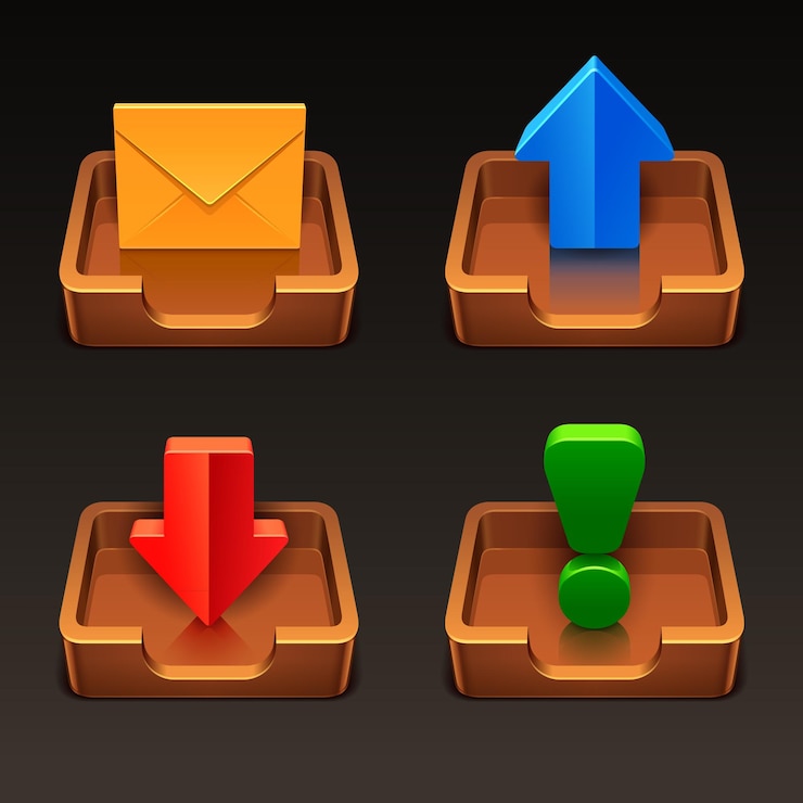 Vector wooden mailbox icon set on black background