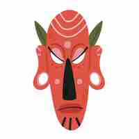 Vettore maschera in legno tribale viso rosso totem testa rituale legno etnico idolo tribù scultura