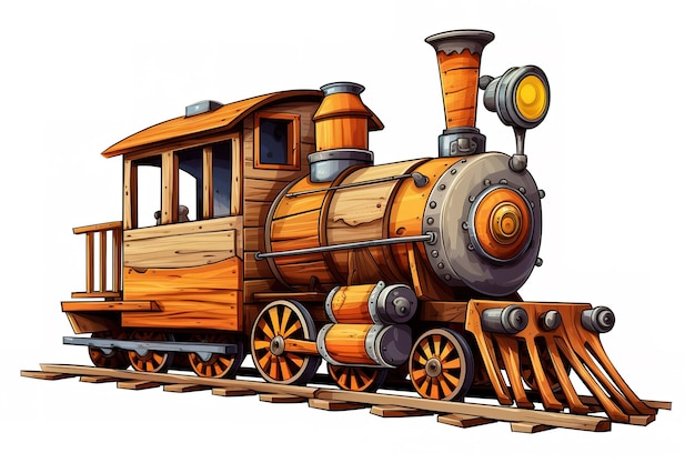 Vector wooden model of train isolated on the white background