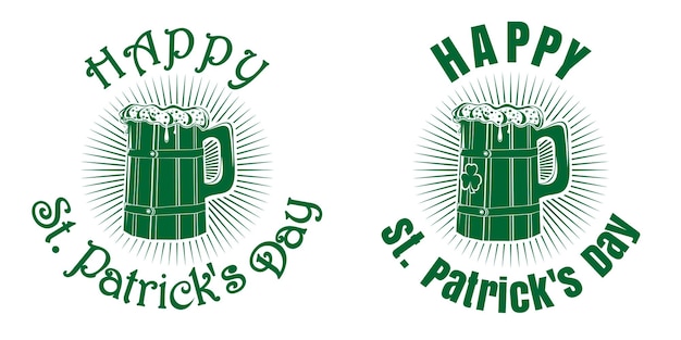 Деревянная кружка пива для дизайна логотипа дня святого патрика для векторной иллюстрации дня святого патрика