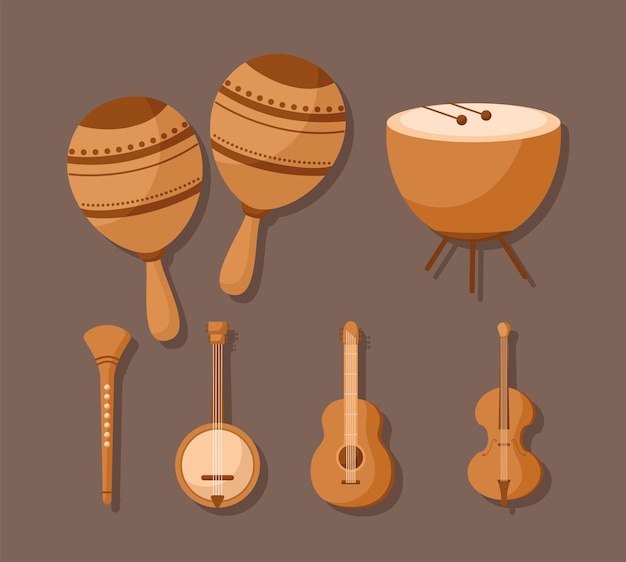 Vector wooden music instruments