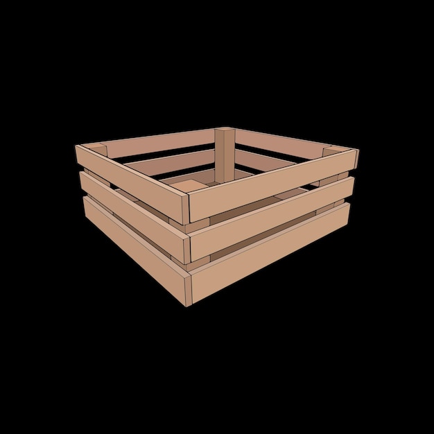 Wooden pallet vector illustration on black background Isolated isometric wood container Isometric vector wooden pallet