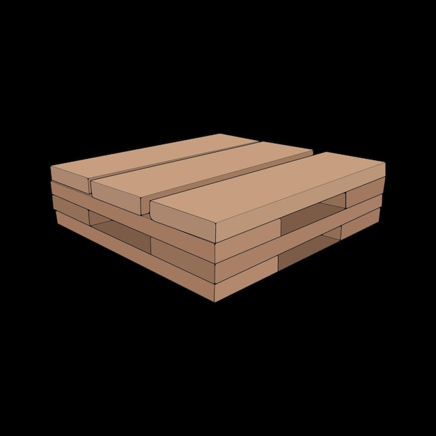 Wooden pallet vector illustration on black background Isolated isometric wood container Isometric vector wooden pallet