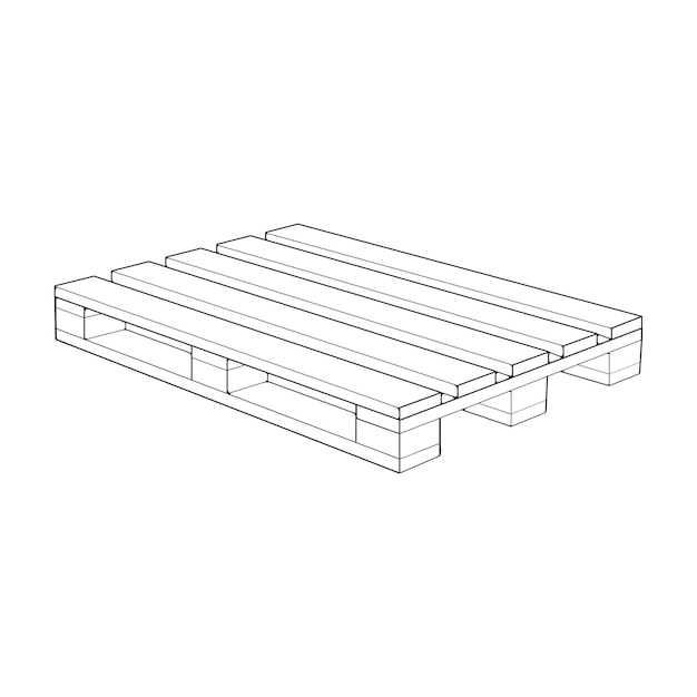 Wooden pallet vector illustration on white background Isolated isometric outline wood container Isometric vector outline wooden pallet