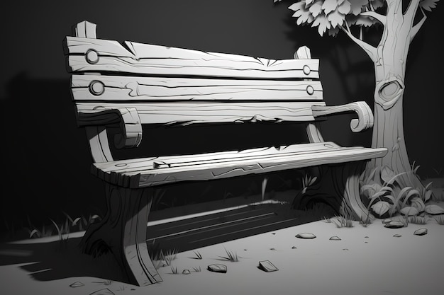 Vector wooden park bench 3d render with clipping path and shadow over white