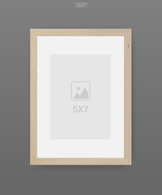 Wooden photo frame or picture frame on gray background