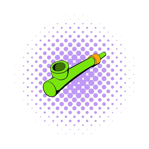 Vector wooden pipe for smoking icon in comics style on a white background