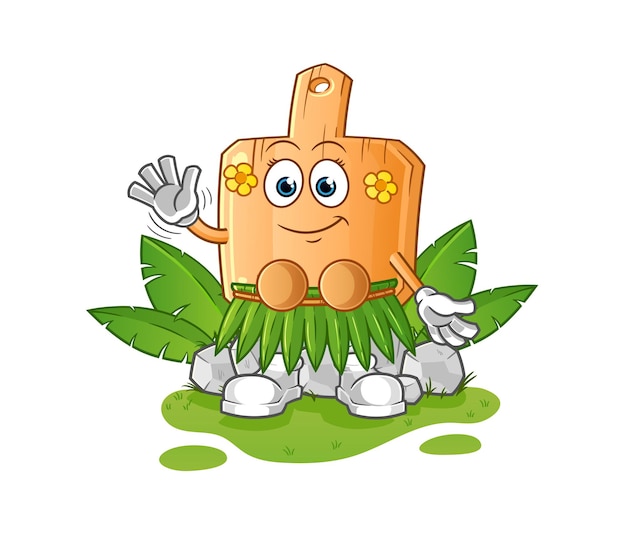 Деревянная салфетка гавайский машущий персонаж. мультфильм талисман вектор