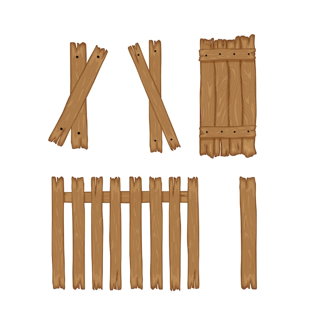 Rete fissa di legno della plancia su una priorità bassa bianca per costruzione e. stile cartone animato. illustrazione.