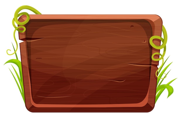 Vector wooden plank jungle frame with leaves exotic decoration in comic cartoon style