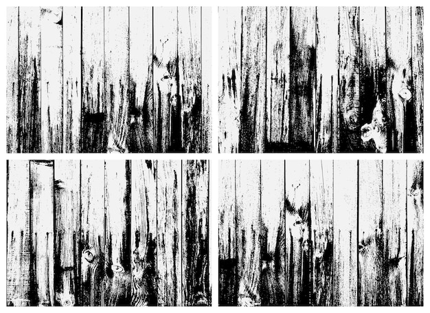 ベクトル 木の板のテクスチャセット。黒と白のテクスチャ。錆びた金属の質感を重ねます。