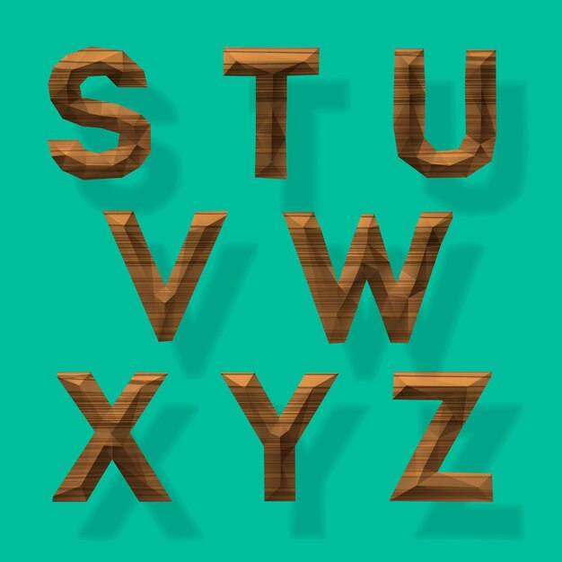 Wooden polygonal alphabet part 3 vector illustration