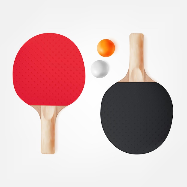 Vector wooden rackets beach fitness tennis racket 3d pingpong paddles sport racketeering equipment and ball for summer game wood bats paddle rubber surface vector illustration of racket sport for tennis