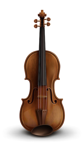 Vettore violino realistico in legno isolato su priorità bassa bianca