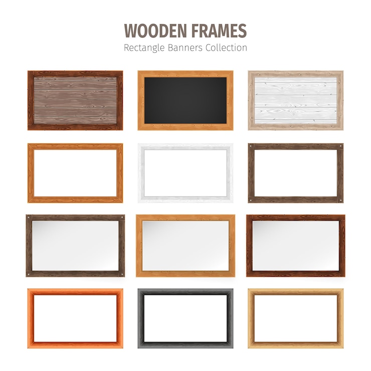 Vector wooden rectangle banners set