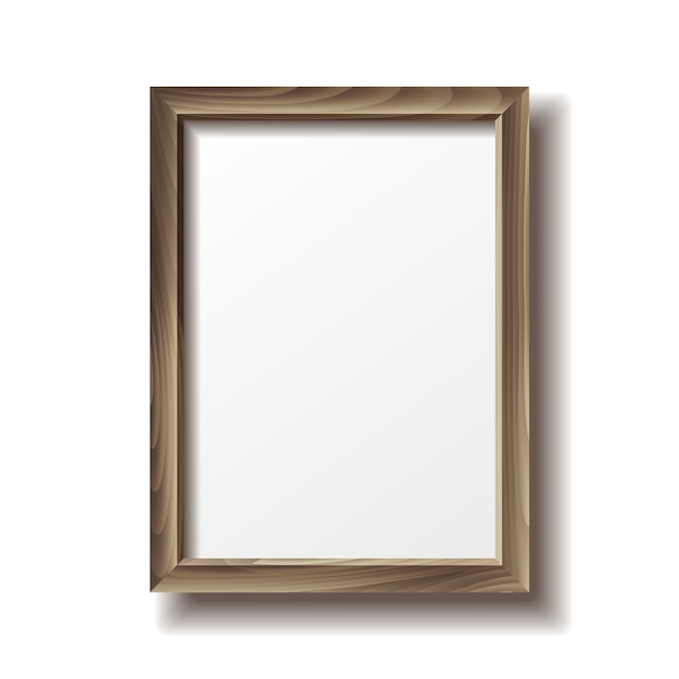 Wooden rectangular photo frame with shadow.  