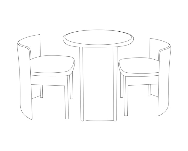 벡터 흰색 배경의 현대적인 인테리어에 테이블 식사 세트가 있는 나무 레스토랑 의자