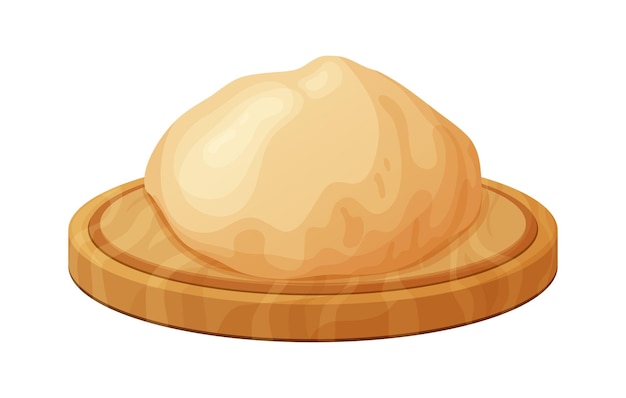 Вектор Деревянная катушка с свежим сырым тестом для выпечки домашнего вкусного хлеба в миске или пакете