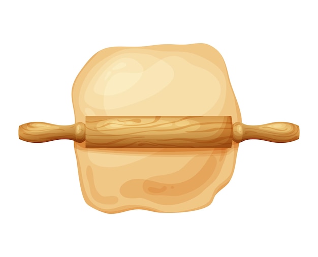 벡터 나무 롤링 핀과 신선한 원시 반죽을 bakind 만화 집에서 만든 맛있는  밀가루 그 또는 가방