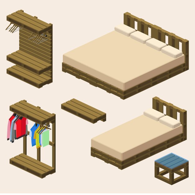 Vector wooden room elements