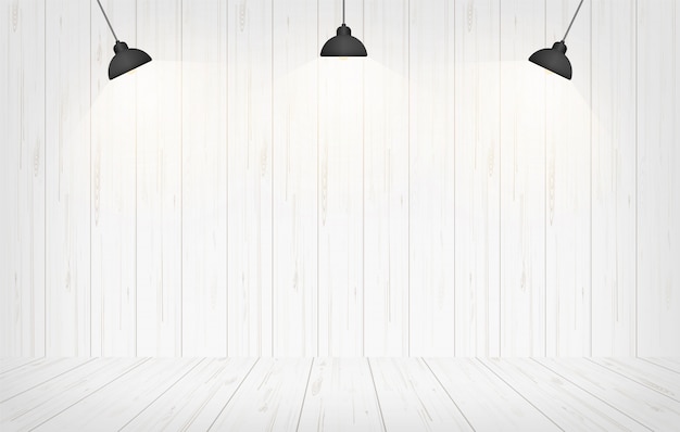 Wooden room space background and light bulb.