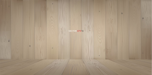 Vector wooden room space background with perspective wooden floor