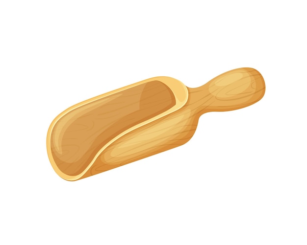 Wooden scoop A large wooden spoon Wooden scoop for bulk products and cereals Vector illustration isolated on a white background