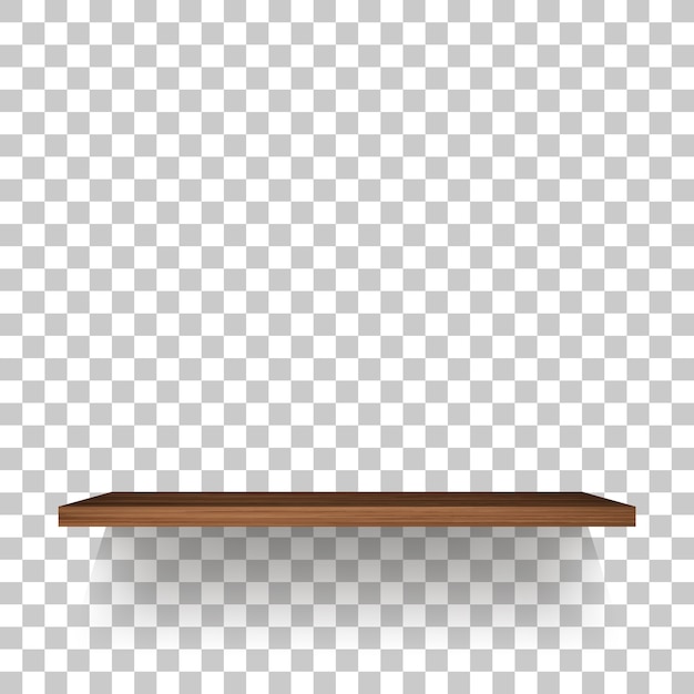 Vector wooden shelf on transparent background.