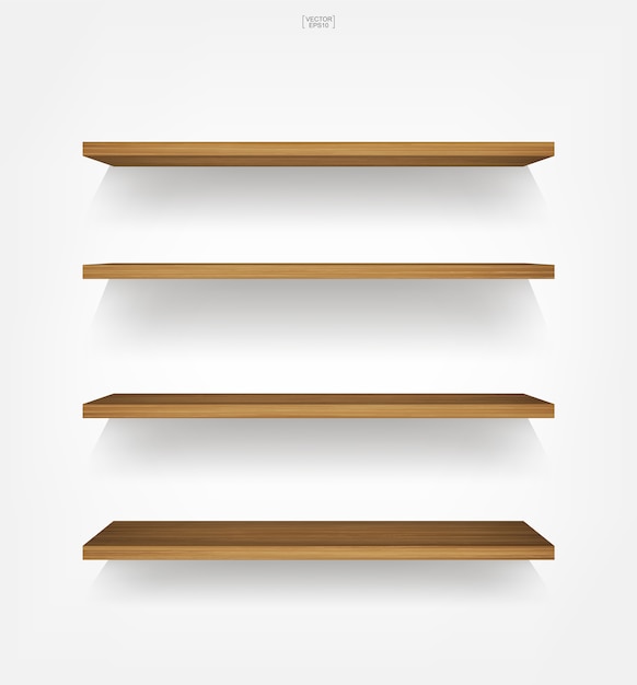 Wooden shelf on white background.