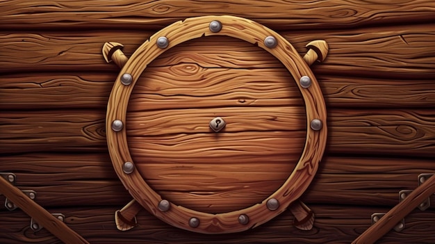 Vector a wooden shield with a wooden background and a wooden circle with the number on the top