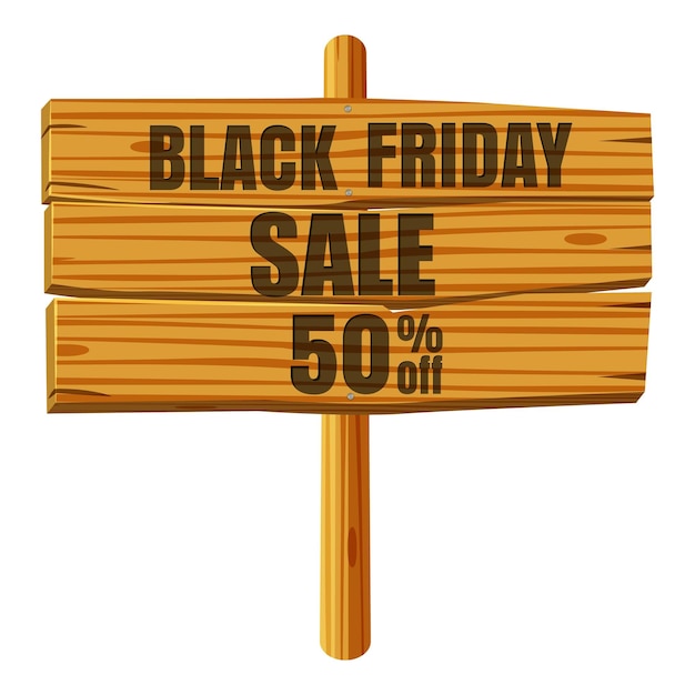 Икона продажи деревянной вывески черной пятницы карикатура на деревянную вывеску черной пятники векторная икона продажи для веб-сайта