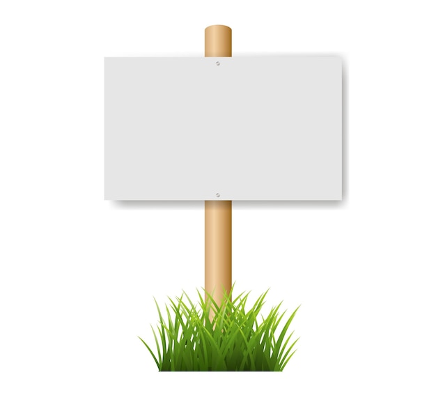 Vector wooden sign and grass isolated white background with gradient mesh vector illustration