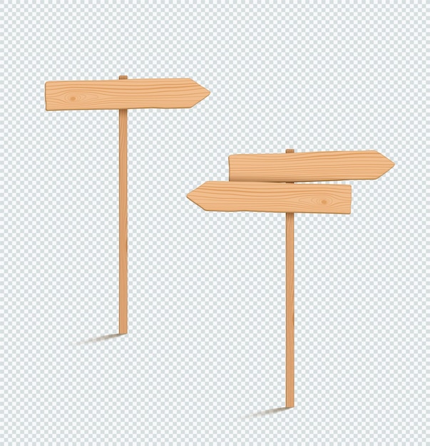 Vettore cartello in legno plain vuoto 3d due frecce di direzione