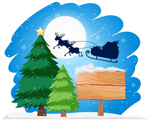 Vector wooden sign santa in sleigh concept