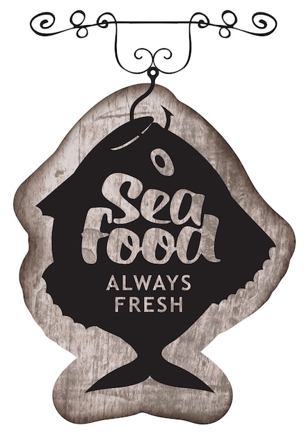 Vector wooden sign for seafood restaurant