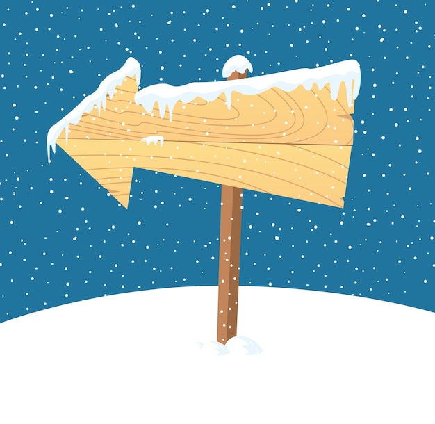 Vector wooden sign in snow background