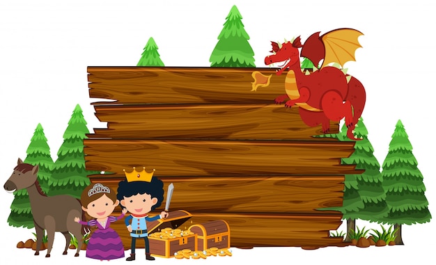 Segno di legno con drago e principessa