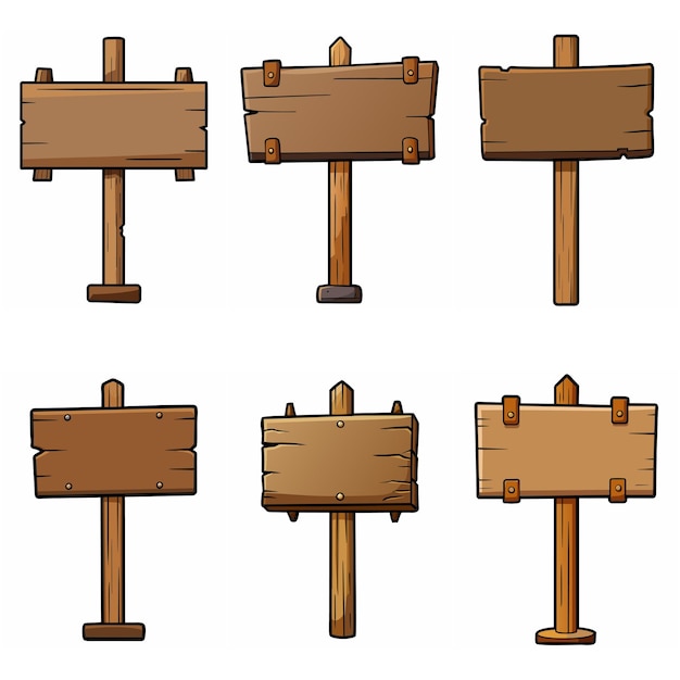 Вектор Деревянный набор знаков средневековый винтаж деревянных знаков доски на столбе дорожные указатели