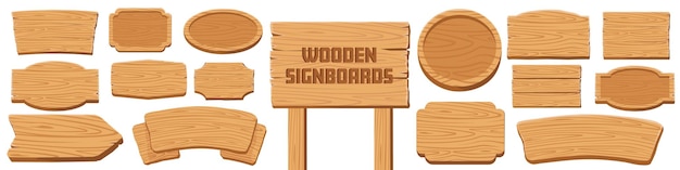 Vector wooden signboards collection cartoon wooden signs