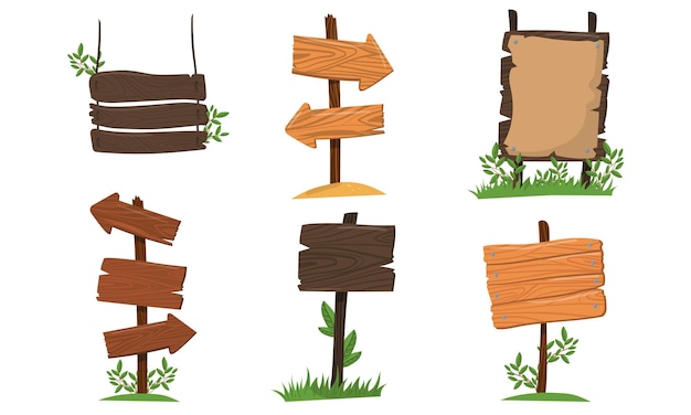 Wooden Signposts Vector Isolated On White Background Set Blank Rural Standing Signs To Point Directions Collection