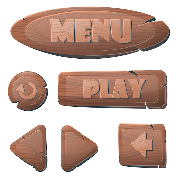 Vector wooden signs arrows and pointers for games