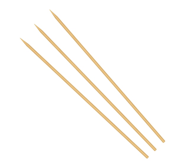 Wooden skewer with pointed tip Disposable bamboo thin long skewer Chopsticks Chinese food sticks Wooden toothpick Isolated realistic vector illustration on white background