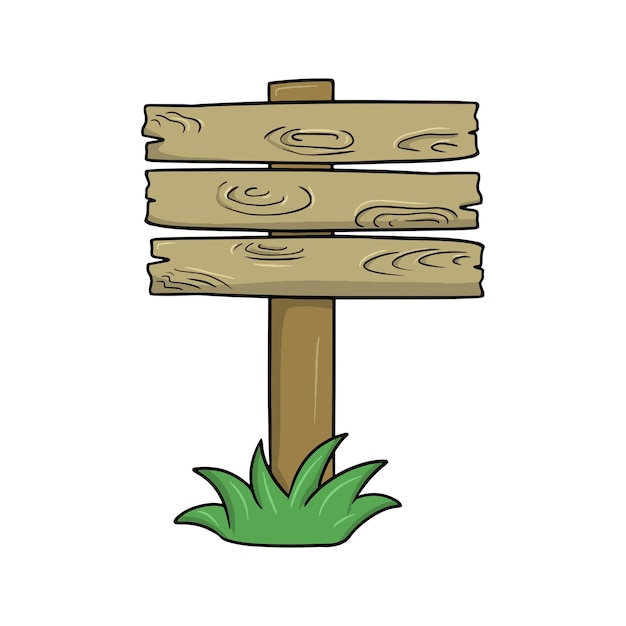 Wooden stand on a post stand with green grass vector illustration in cartoon style