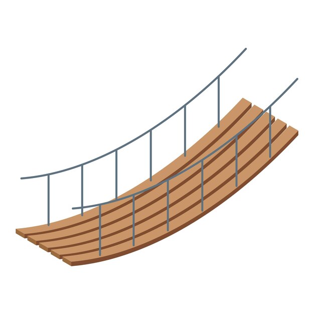 wooden suspension bridge connecting two sides in isometric view