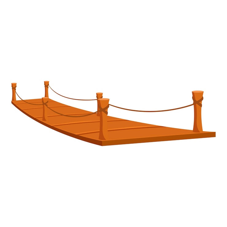 Vector wooden suspension bridge spanning a gap
